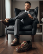 Python Brown Cuban Heel Designer Italian Loafer - Image 8