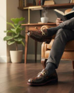 Python Brown Cuban Heel Designer Italian Loafer - Image 7