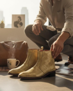 Marco Golden Cuban Heel Designer Chelsea Boot With Silver Stud